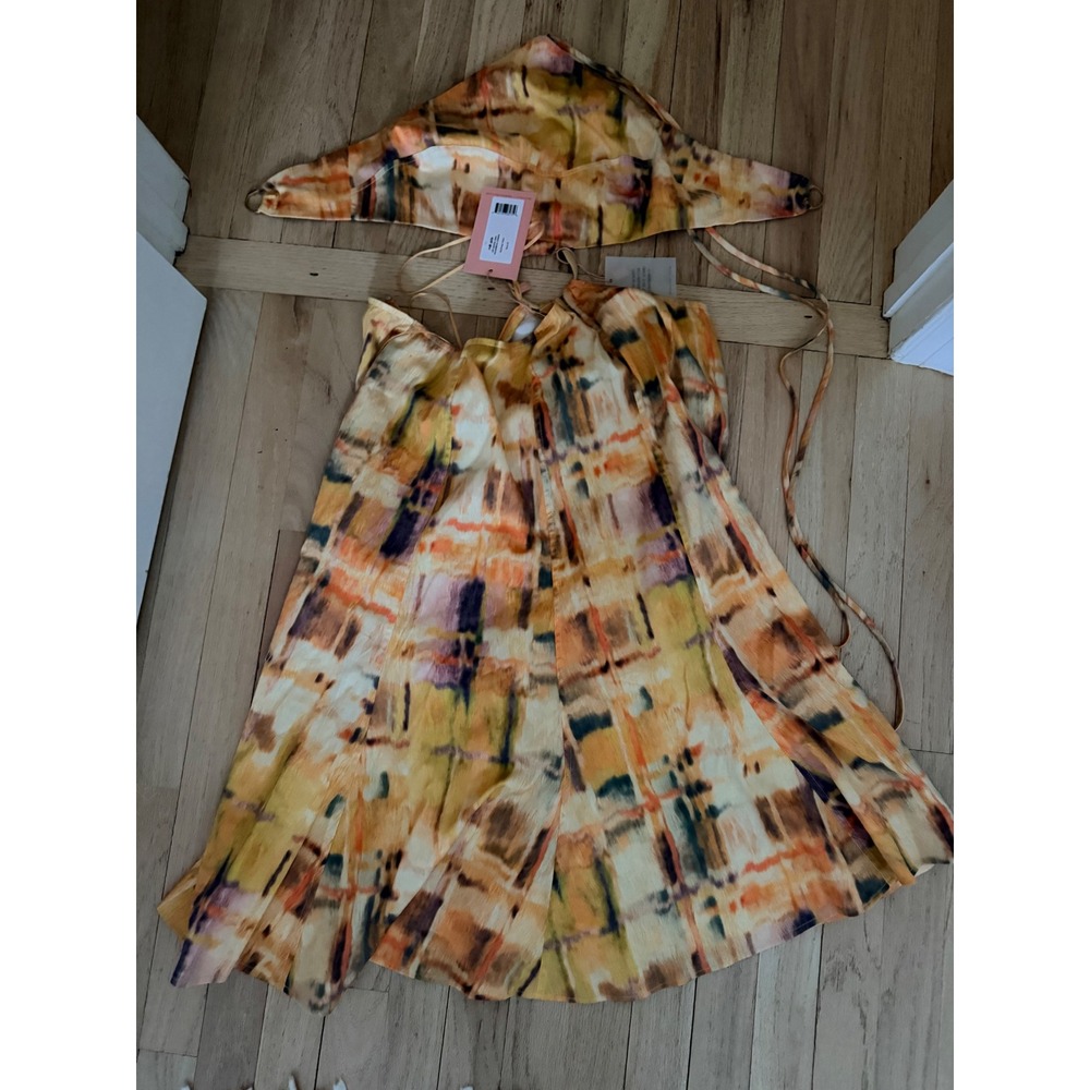 Cult Gaia Nadeesha Dress Summer Haze Abstract Cutout Midi Halter Gold Ring M NEW - Picture 7 of 7